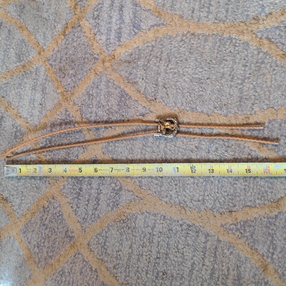 Vintage Western Bolo Necktie w/ Golden Saddle & Silvertone Stirrup Sliding Clip - Picture 9 of 9
